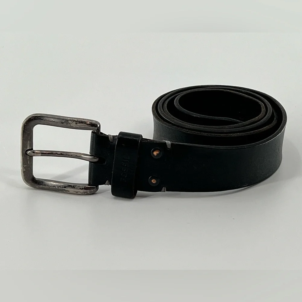 Vintage Fossil Black‎ Leather Belt 38